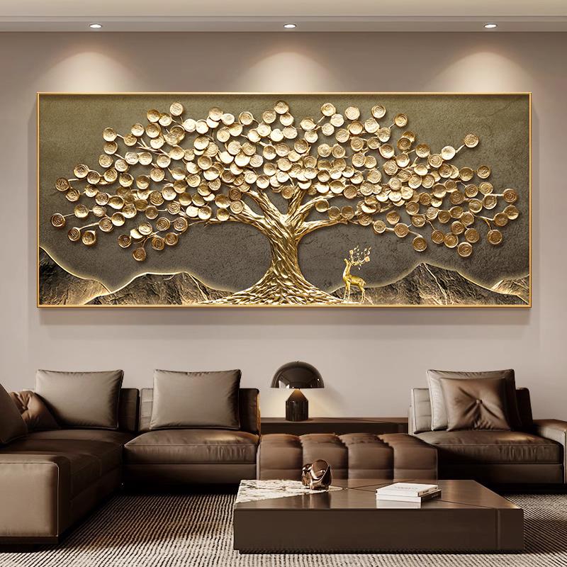 轻奢高级感发财树客厅装饰画新款福禄沙发背景墙挂画简约现代壁画