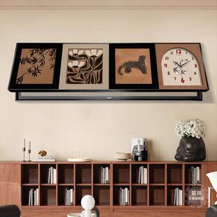 中古风客厅电表箱装饰画大尺寸电闸配电箱遮挡画可定制带时钟挂画