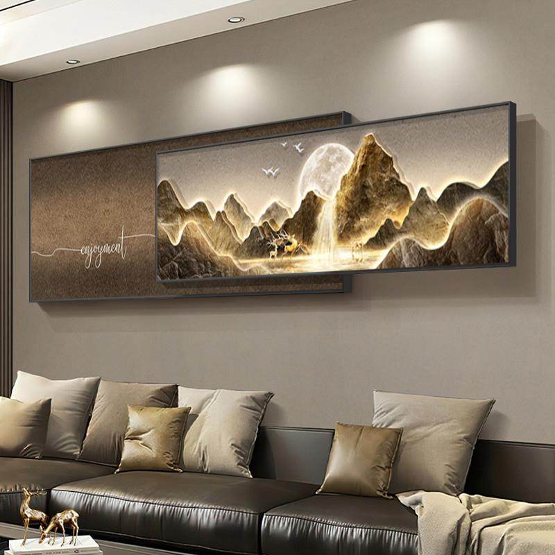 流水生财寓意好客厅装饰画砂岩立体感山水壁画轻奢沙发背景墙挂画
