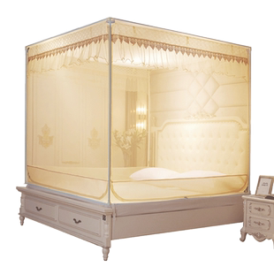 2026新款家用蚊帐三开门免安装拉链蒙古包儿童防摔公主风支架纹帐