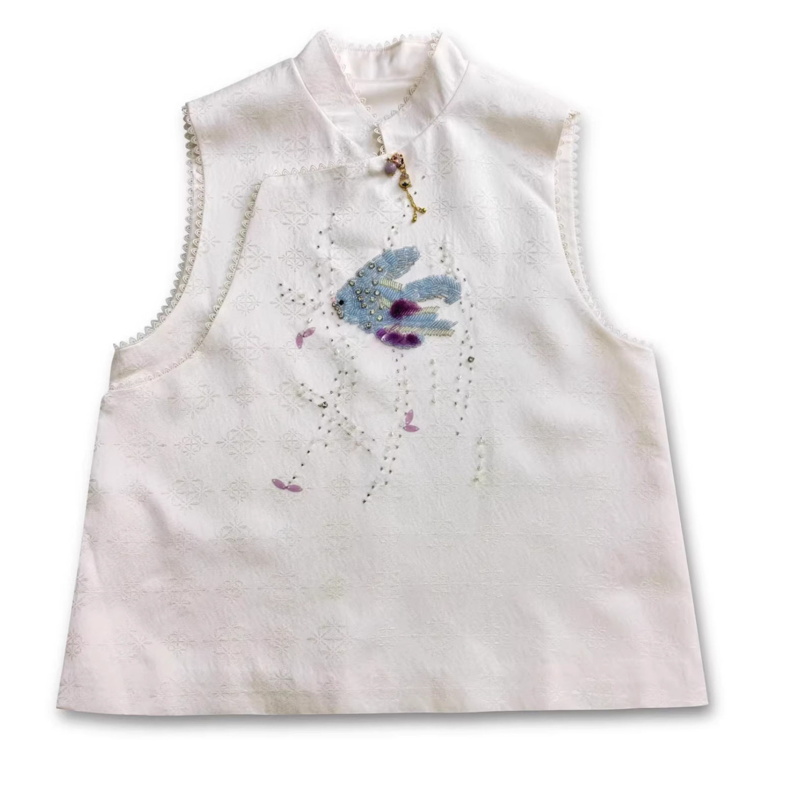 2026春款高端重工钉珠外穿马甲女新中式时尚刺绣提花无袖背心上衣