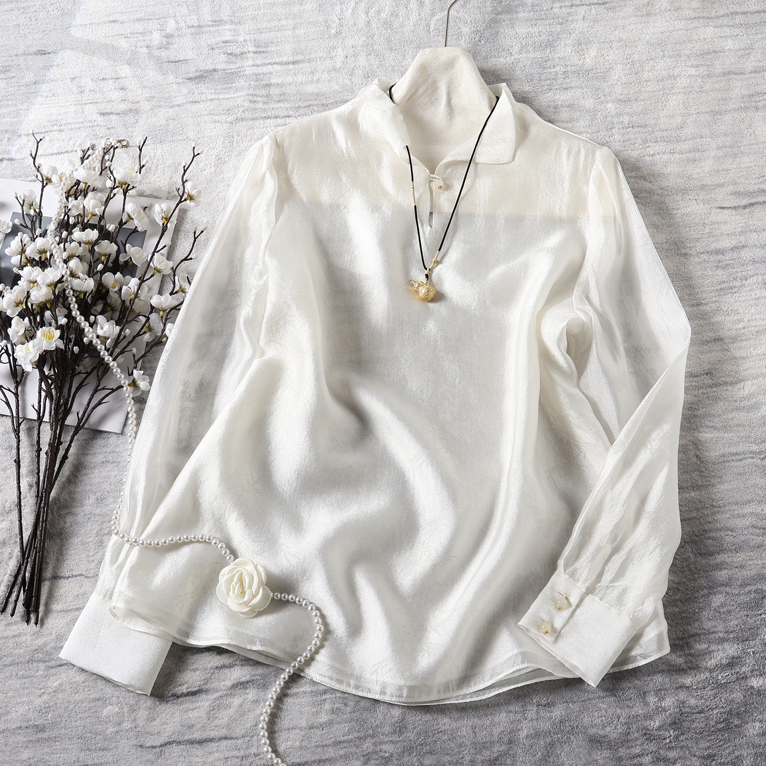 2026新款人丝提花新中式国风宽松大码衬衫女时尚气质内搭打底上衣