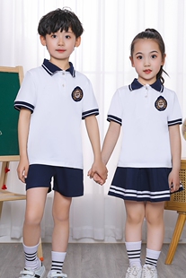 幼儿园园服班服小学生短袖 儿童英伦风毕业服白色 校服套装 纯棉夏季