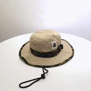 日单儿童盆帽春夏季男童麻料遮阳沙滩帽中大童宝宝大沿渔夫帽凉帽