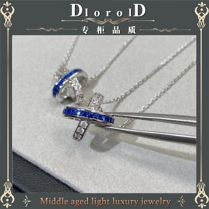 DlorolD蓝方钻交叉项链镶钻粉正方石交叉锁骨链吊坠时尚美D家吊坠