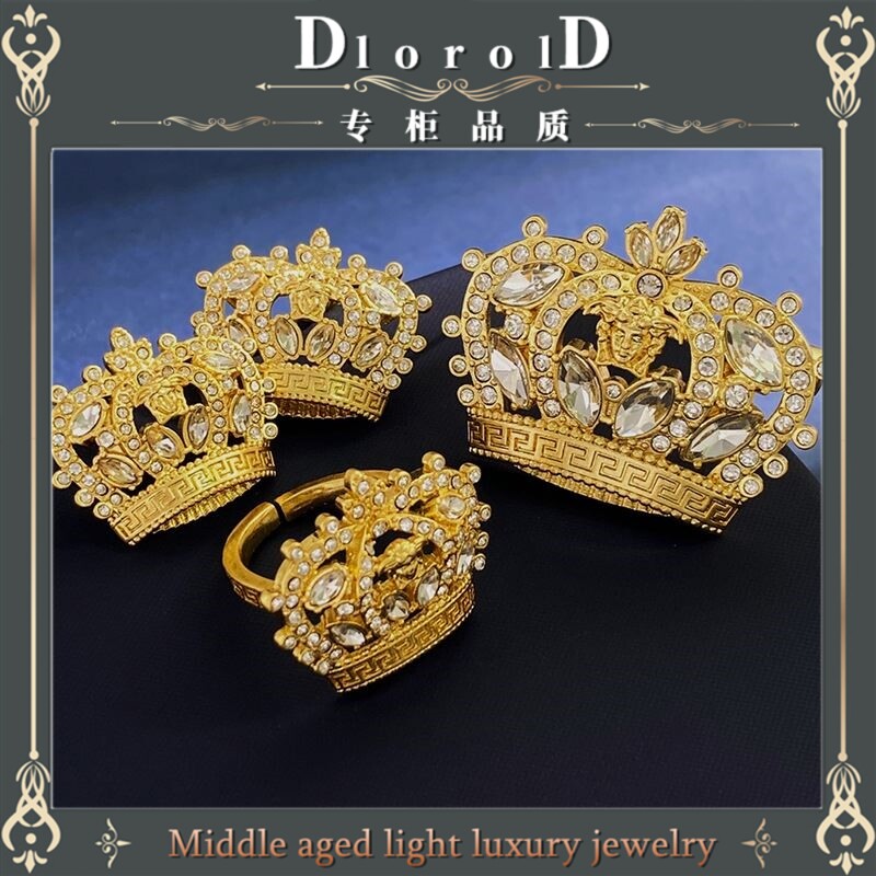 DlorolD美杜莎微镶钻镂空皇冠耳钉女宫廷风夸张贵气D家耳饰套装