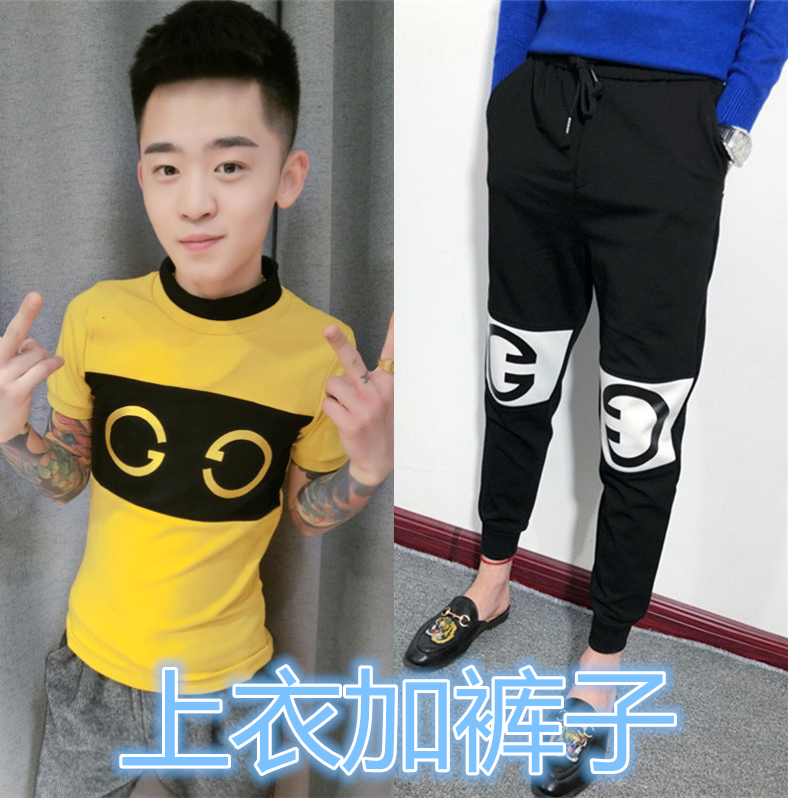 夏季短裤短袖套装男社会精神小伙网红裤子2019快手红人同款两件套在类目 男装, 休闲裤中 - 来自Buy2taobao.com提供专业的淘宝代购服务