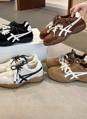 【增高款-牛绒版】真皮厚底德训鞋女2026新款秋休闲运动鞋