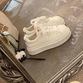 葡萄妈同款 经典 圆头厚底增高系带小白鞋 牛皮版 学院风百搭板鞋 女