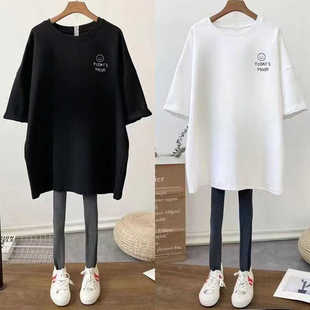 纯棉上衣潮200斤 t恤女宽松加肥遮肚洋气半袖 特大码 240斤胖mm短袖