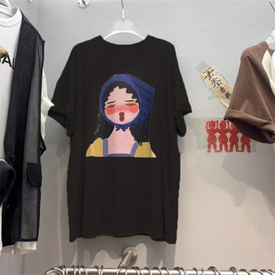 t恤女夏裝 歐貨大版 300斤大碼 胖mm顯瘦純棉短袖 寬松遮肚子甜辣上衣