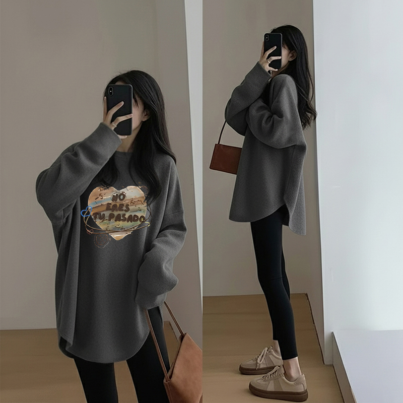 高级感2025秋季大码德绒打底衫宽松开叉长袖ins上衣女t恤显瘦遮肉