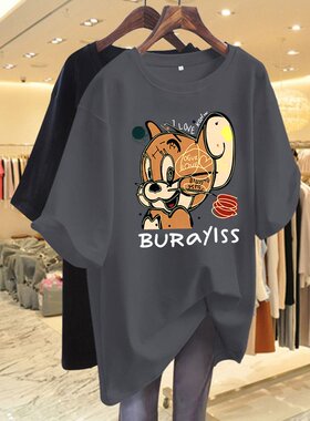 夏装加肥特大码胖mm女士t恤上衣特大码显瘦2026新款印花圆领短袖