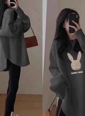 300斤秋冬加肥特大码胖mm加厚德绒打底衫女装内搭t恤长袖孕妇上衣