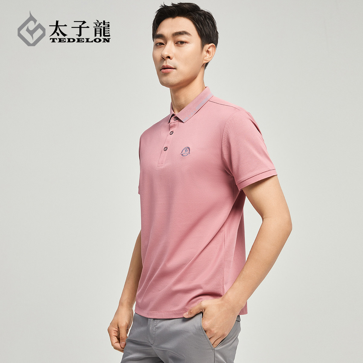 12081621太子龙男士丝光棉长绒棉刺绣翻领短袖polo衫商务休闲上衣