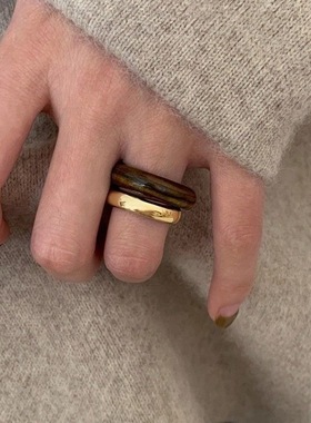 虎眼石戒指女叠戴小众独特设计个性时髦指环美拉德配饰秋冬食指戒