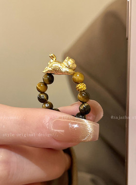 雅丹风格虎眼石铜币串珠戒指女性小众设计中世纪食指戒指可达奢华