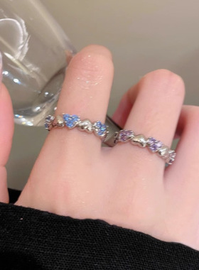 精致锆石爱心拉丝戒指女款2025新款爆款开口指环轻奢高级感食指戒