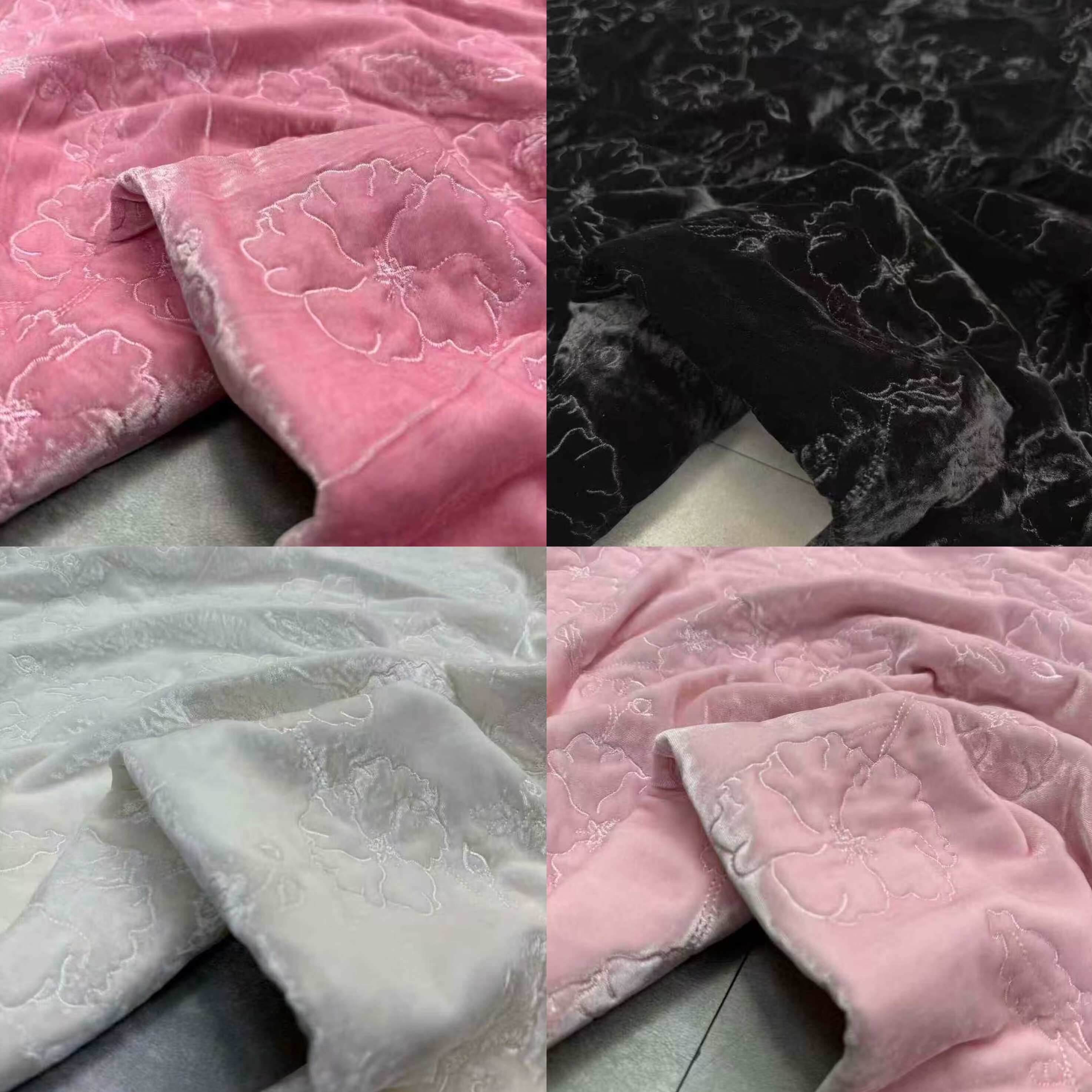 新品真丝丝绒刺绣桑蚕丝絮片面料绗缝工艺秋冬棉服外套桑蚕丝面料