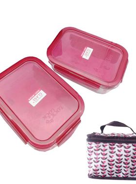 乐扣乐扣耐热玻璃保鲜盒1Ｌ大容量饭盒LLG445红色盖2个送包便当盒