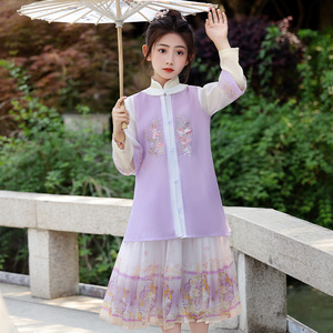 儿童高端明制汉服夏季2024中国古风改良女童超仙唐装新款百褶裙