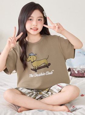 儿童睡衣女童纯棉短袖5-7-10-11-13岁小女孩家居服卡通中大童套装