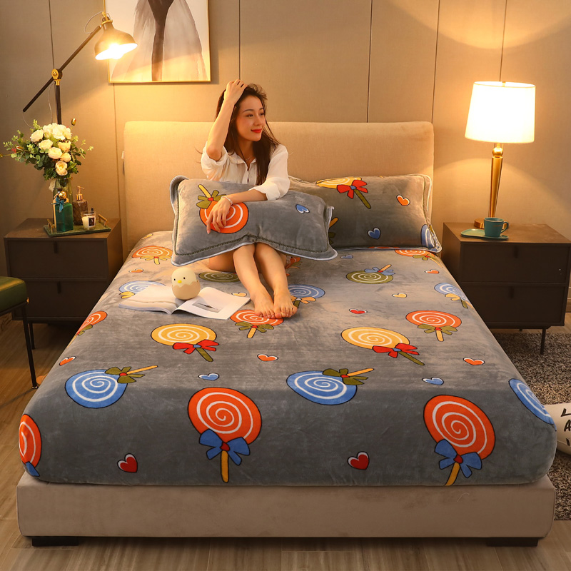 加厚法兰绒床笠单件牛奶珊瑚绒儿童毛绒床罩加绒面床垫套保暖防滑