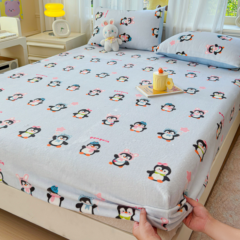 2025新款牛奶毛绒床笠单件冬季加厚保暖防滑床罩床垫保护套三件套