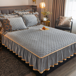 冬天加厚牛奶绒床裙单件珊瑚绒保暖带裙边床笠罩二合一高端四件套