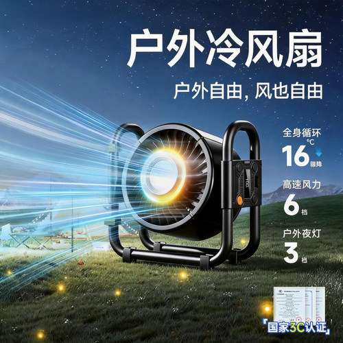 派凡带灯户外露营风扇小型便携
