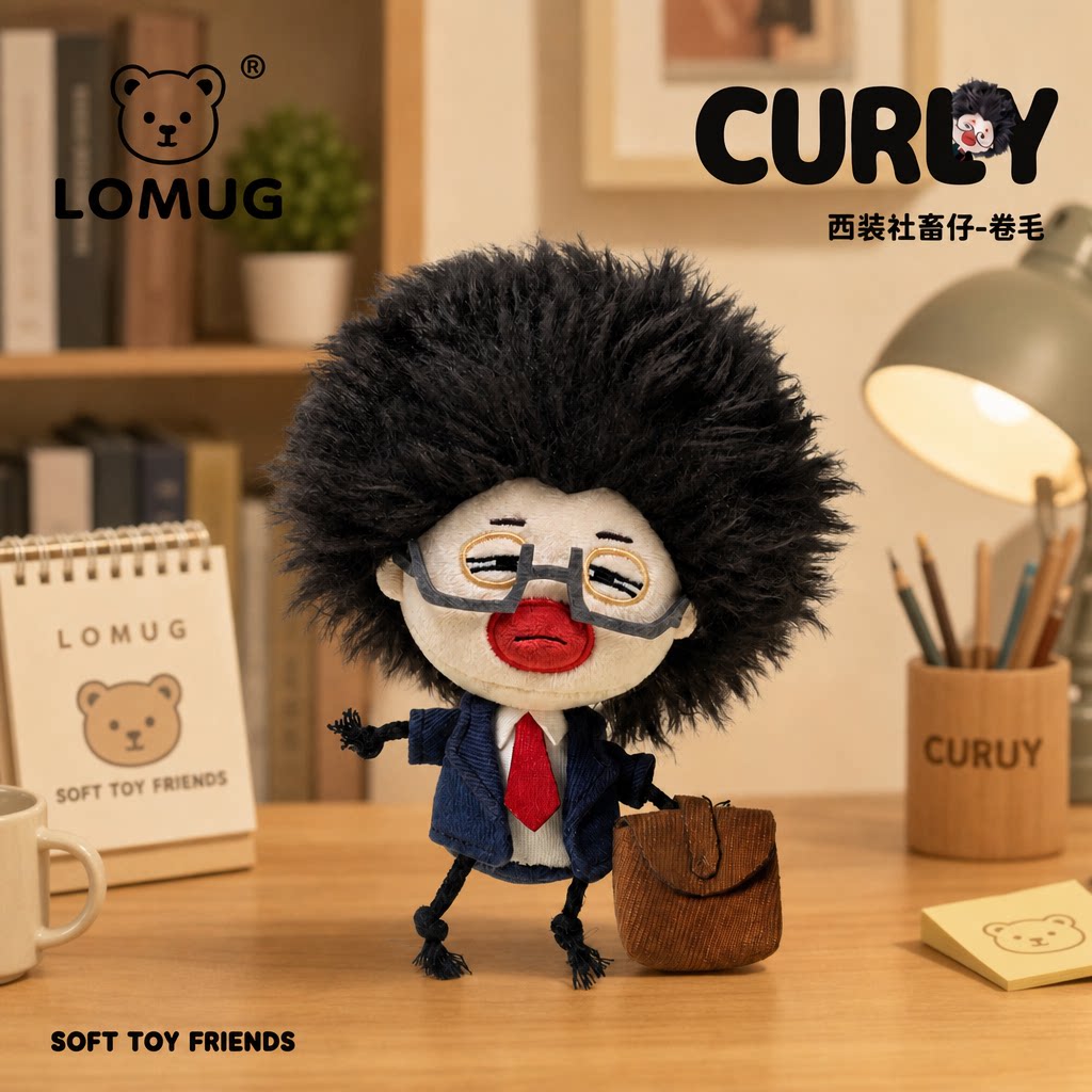英国LOMUG西装卷毛毛绒玩具丑萌玩偶抽象搞怪公仔挂件钥匙扣礼物