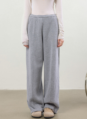 加绒卫裤女款2025新款冬季宽松百搭直筒休闲加厚运动灰色阔腿裤子