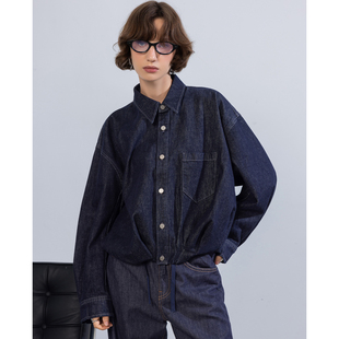 早秋复古长袖 2025新款 宽松丹宁原色小众夹克上衣 牛仔外套女款 短款