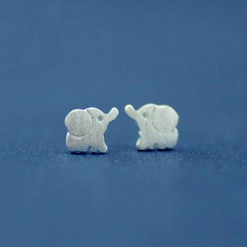 个性可爱原创设计S925纯银饰品时尚拉丝小清新小象耳钉女简约耳坠
