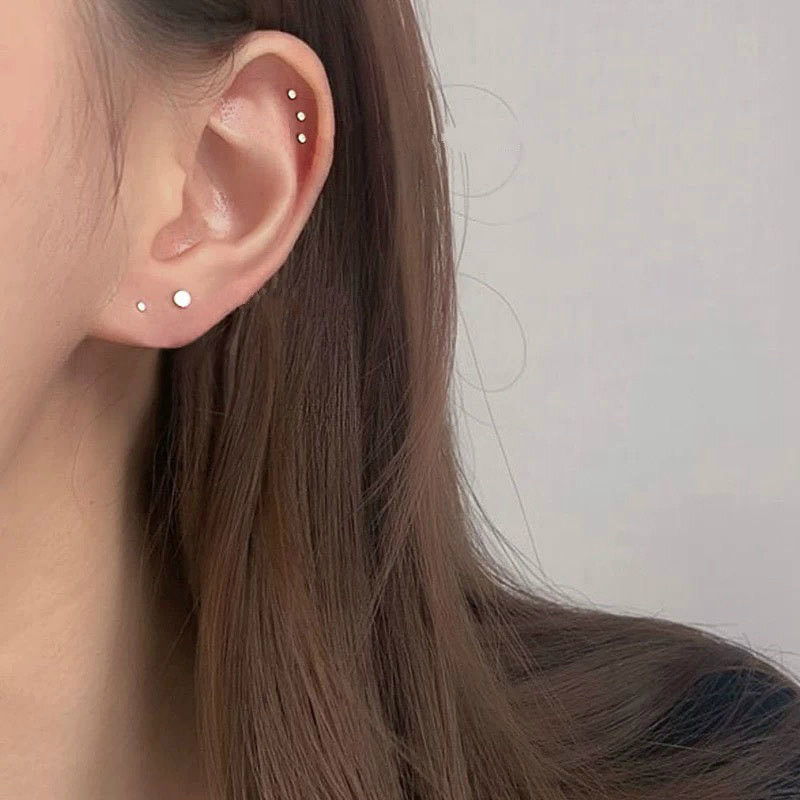 日韩简约冷淡风S925纯银圆片耳钉女款个性小巧耳饰品学生迷你耳环