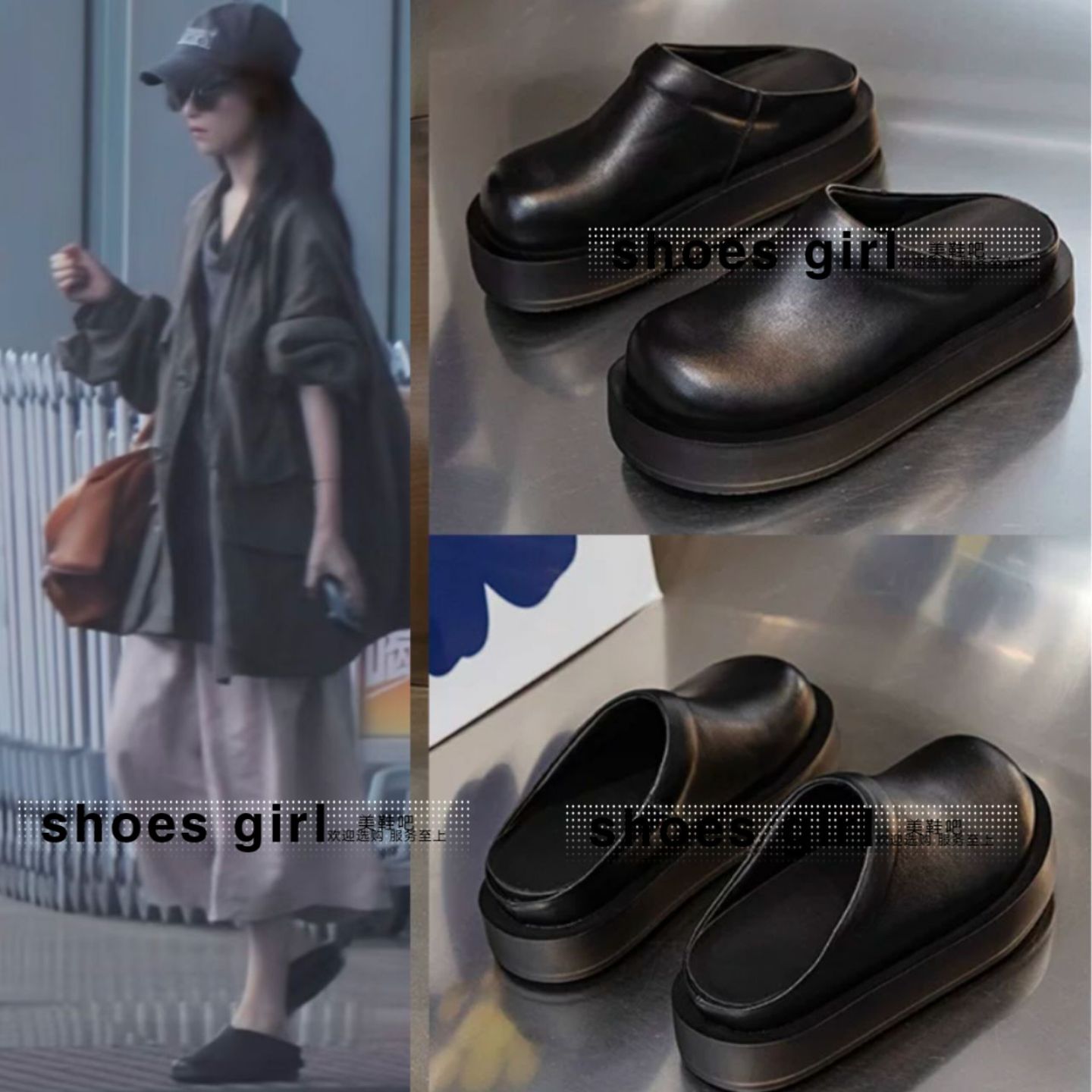 倪妮同款拖鞋女2025秋季婵意休闲勃肯鞋百搭厚底真皮懒人包头拖