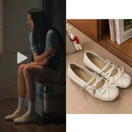 耀眼关晓彤晴也同款内增高浅口单鞋女方头蝴蝶结一字带玛丽珍鞋子