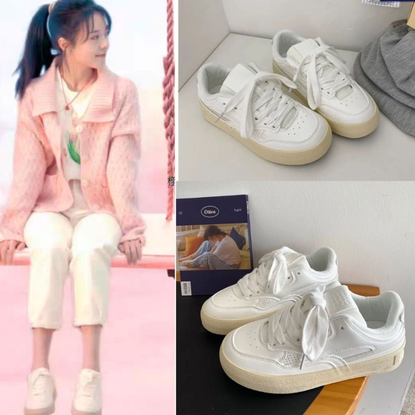 樱桃琥珀赵今麦林其乐同款鞋子平底小白鞋女皮面单鞋运动休闲板鞋