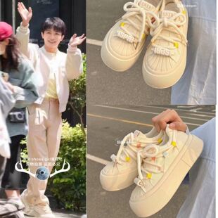 奔跑吧兄弟12周深同款贝壳头小白鞋女鞋百搭面包鞋小众板鞋厚底