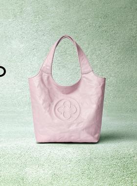 徐艺洋同款 卡思乐小菜篮包手提包樱花粉植鞣牛皮褶皱单肩斜挎包