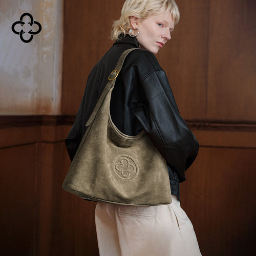 CASSILE卡思乐hobo托特包2026新款牛皮绒面大容量单肩通勤斜挎包