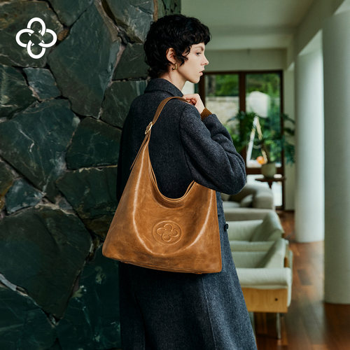 CASSILE卡思乐hobo包腋下包复古植鞣牛皮大容量单肩斜挎托特包