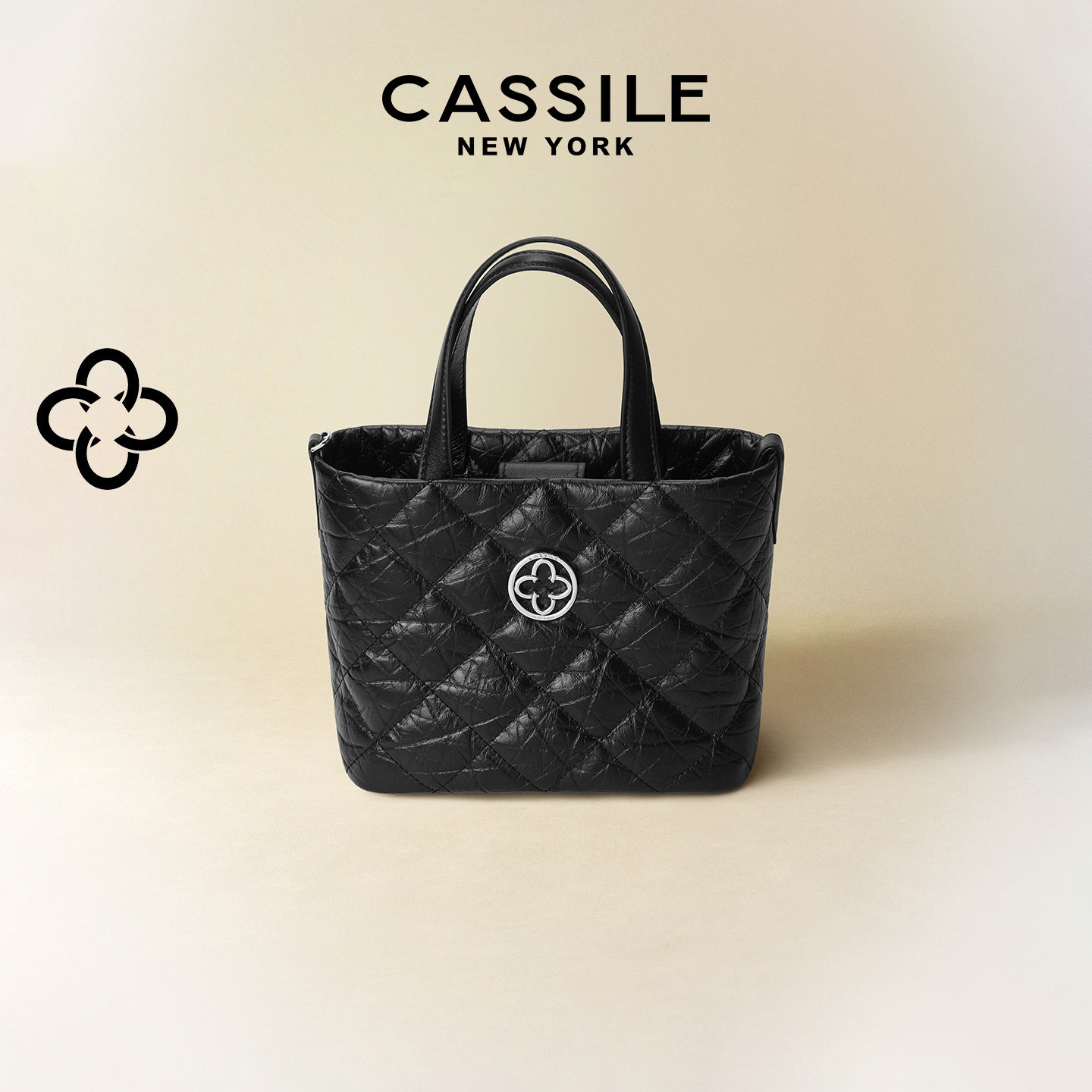 卡思乐女包手提托特包水桶包2026新款时尚菱格牛皮手拎小菜篮包