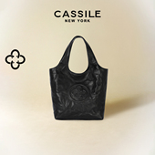 卡思乐女包菜篮子包植鞣头层牛皮褶皱单肩斜挎包黑色手提托特小包