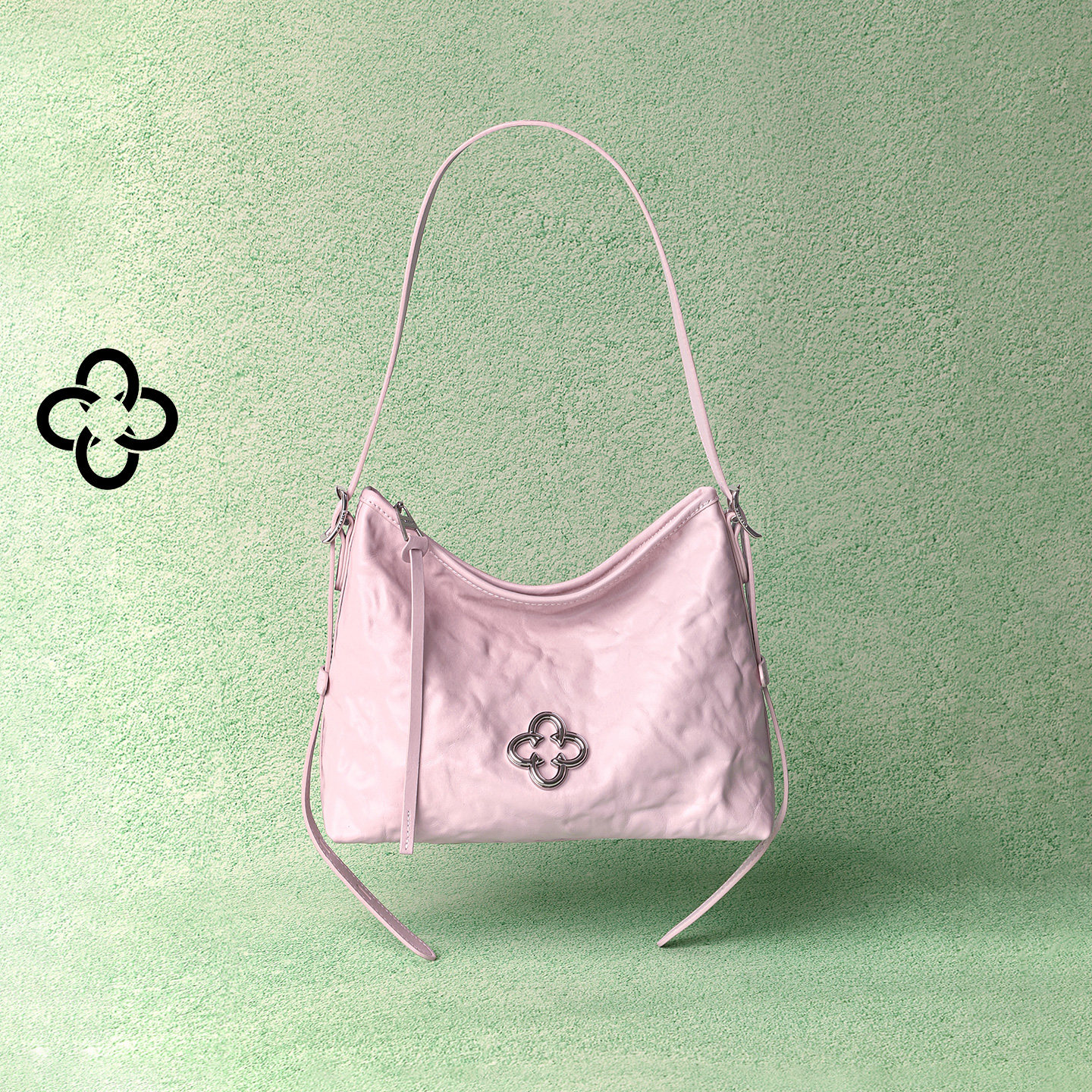 卡思乐松涛HOBO包腋下单肩包樱花粉色植鞣褶皱牛皮春夏托特包