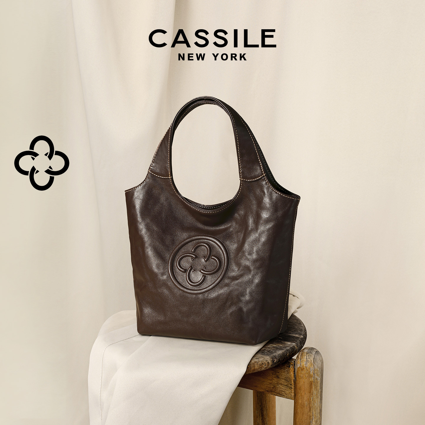 CASSILE卡思乐女包植鞣牛皮MINI马甲小托特包复古乌木手提菜篮包