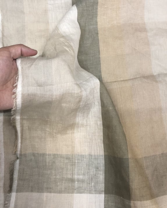 超大米绿系色织大格子纯亚麻余姚老布粗布手工布布料桌布麻袋布