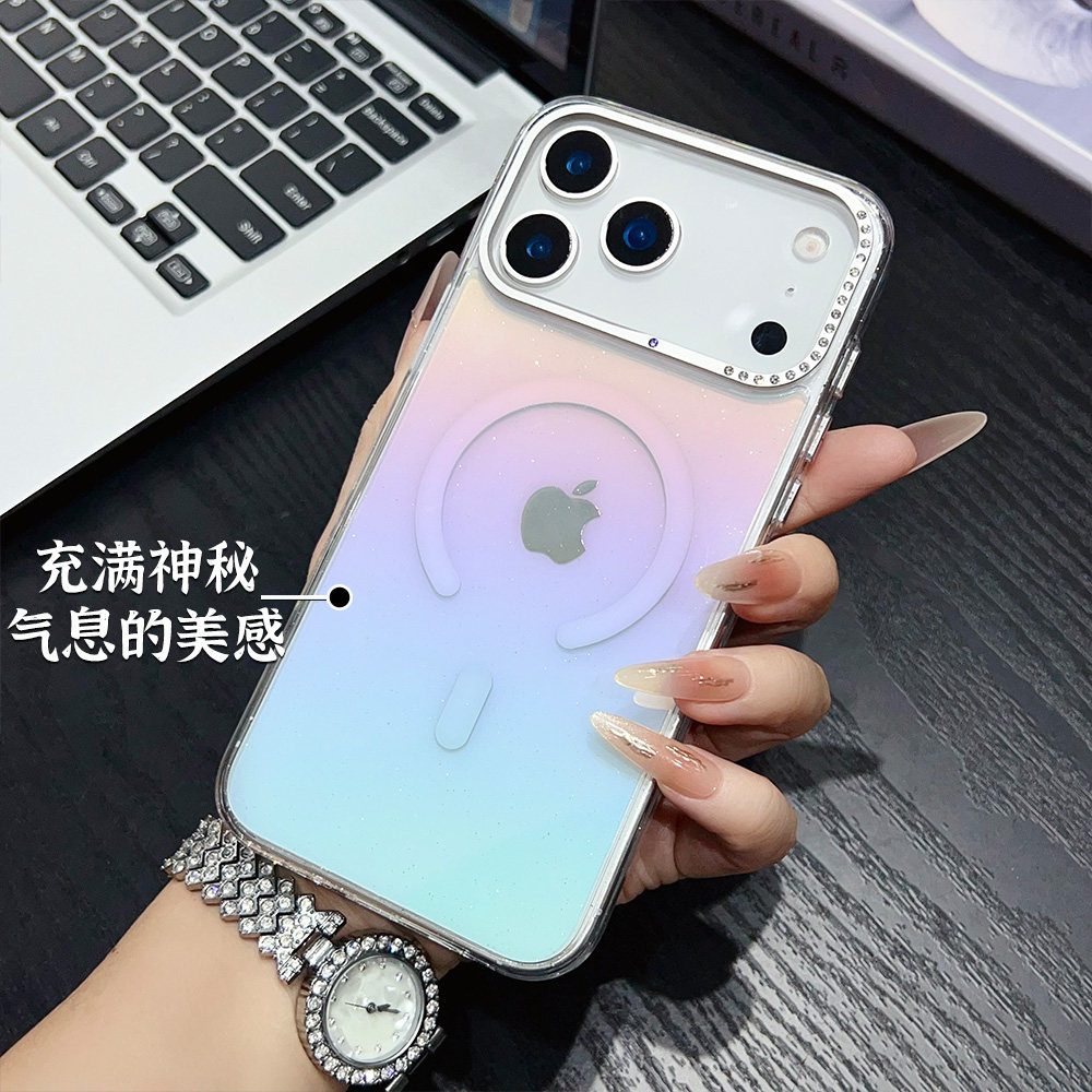 适用苹果17pro手机壳彩镀渐变色17Air透明闪粉iPhone16pro磁吸17promax防摔壳17/16PROMAX保护套