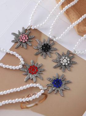 小众轻奢雪绒花仿珍珠项链