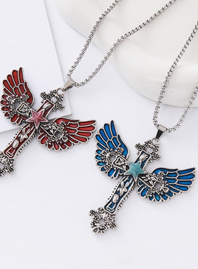 欧美哥特天使翅膀十字架情侣项链